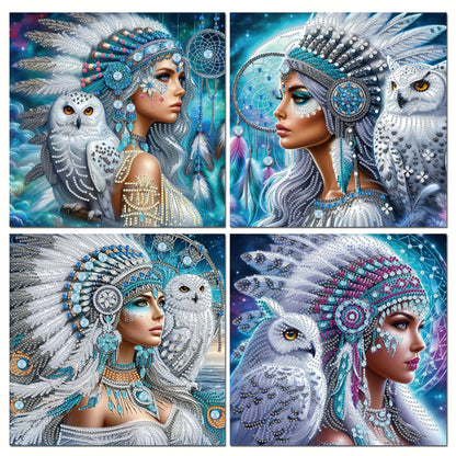 KUFWKEY 4pcs/set11.8x11.8 inch,Native Woman,Diamond Art Kits for Adults,5D DIY Special Shape,Crystal Partial Diamond Painting kit,Sparkling Gem Art,Diamond Mosaic Art kit for Beginners,Home Decor