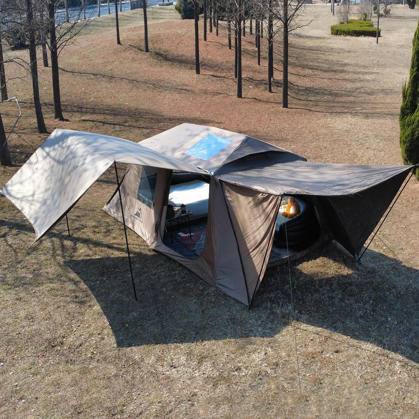 Romantic Camp Inflatable Camping Tent with Pump,8-10 Person Waterproof Blow Up Air Tent for Camping Hiking,Easy to Set Up 4-Season Inflatable House Tent with Oversized Canopy