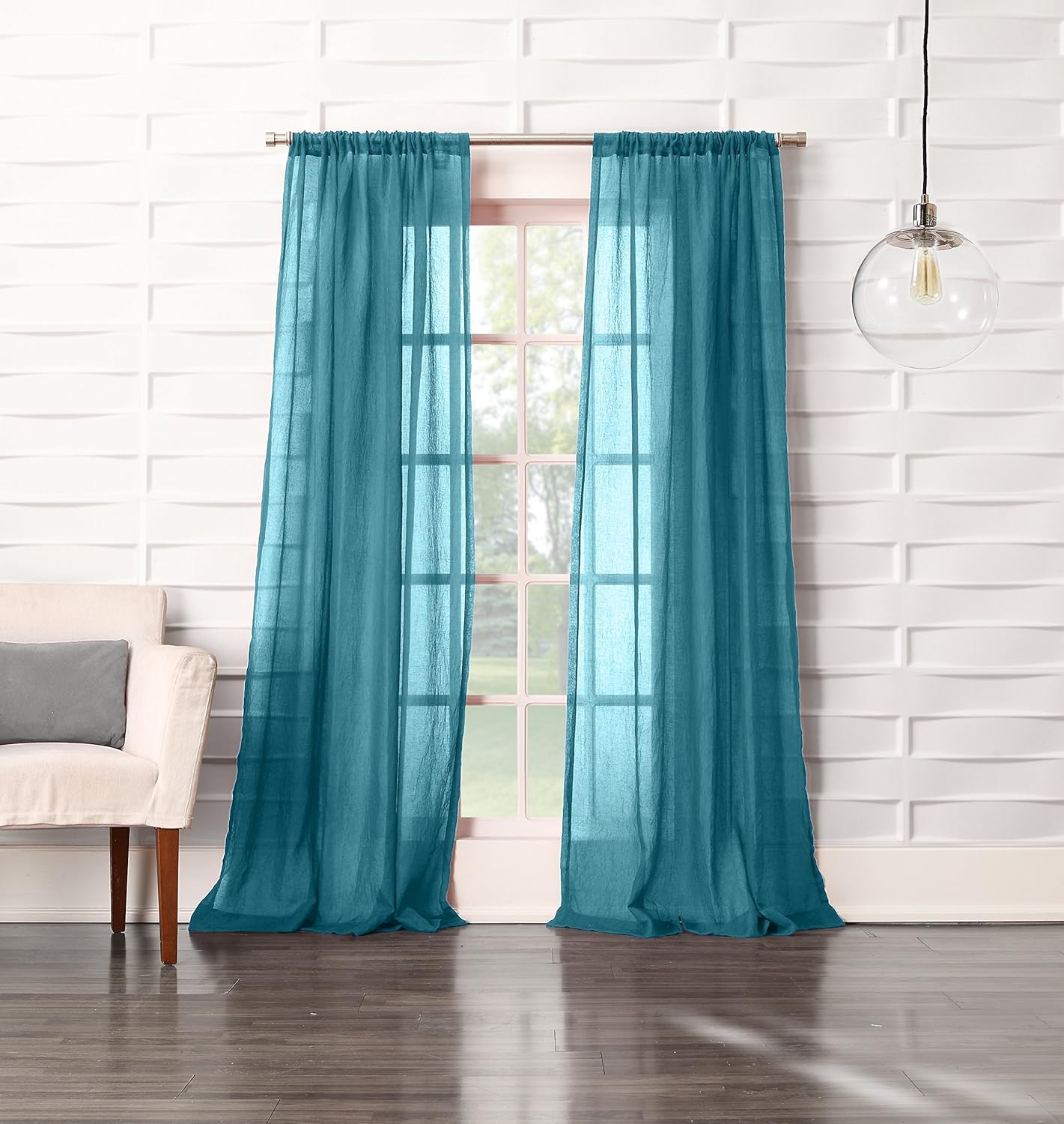 No. 918 Tayla Crushed Texture Semi-Sheer Curtain Panel, 50" x 95", Marine, Rod Pocket
