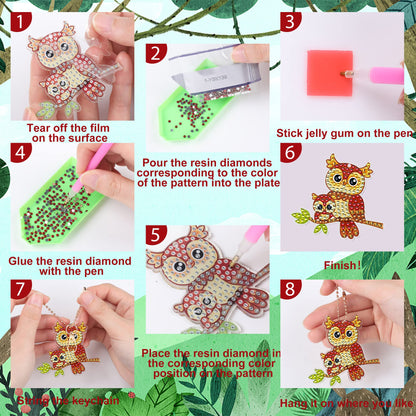 Augisteen 12 PCS Diamond Painting Keychains Kit Animals Diamond Art Ornaments Double Sided 5D Diamonds Key Rings DIY Diamonds Pendants for Beginners Birthday Crafting Home Party Decor
