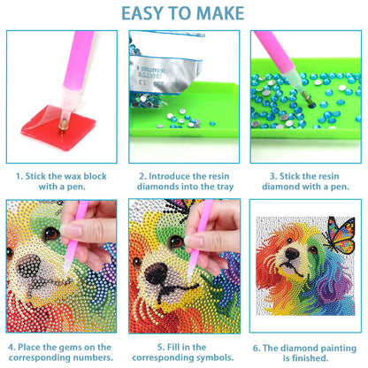 geesfayan 4 Pack Diamond Art Kit for Kids 6 Inch DIY Animal Gem Art with 4 Tools Sets, Gem Painting for Beginners, Creative Craft Gift for Teens & Kids(Tiger Leopard)