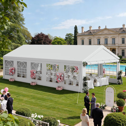 DWVO 16x32ft Party Tent Outdoor Heavy Duty Wedding Event Shelters Galvanized Canopy with Upgraded Large Roof, Removable PVC Sidewalls, White