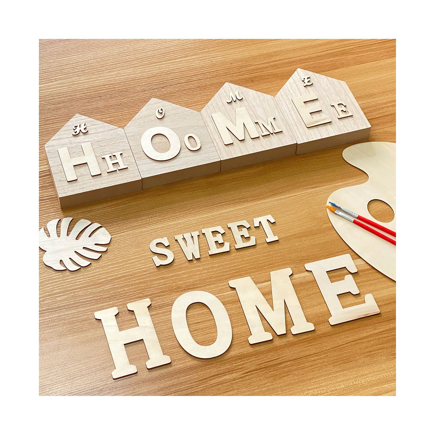 6 Inch 4 Pieces Unfinished Wooden House Shaped Blocks for Crafts Blank Wood House Freestanding Mother's Day Memorial Sign，1 Inch Thick MDF