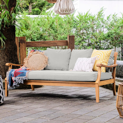 Cambridge Casual Robin Teak Wood Outdoor Sofa Bed with Oyster Thick Cushion, Weather-Resistant Patio Lounger, Seats Up to 3 People, 750 lb Weight Capacity, Removable Cushion