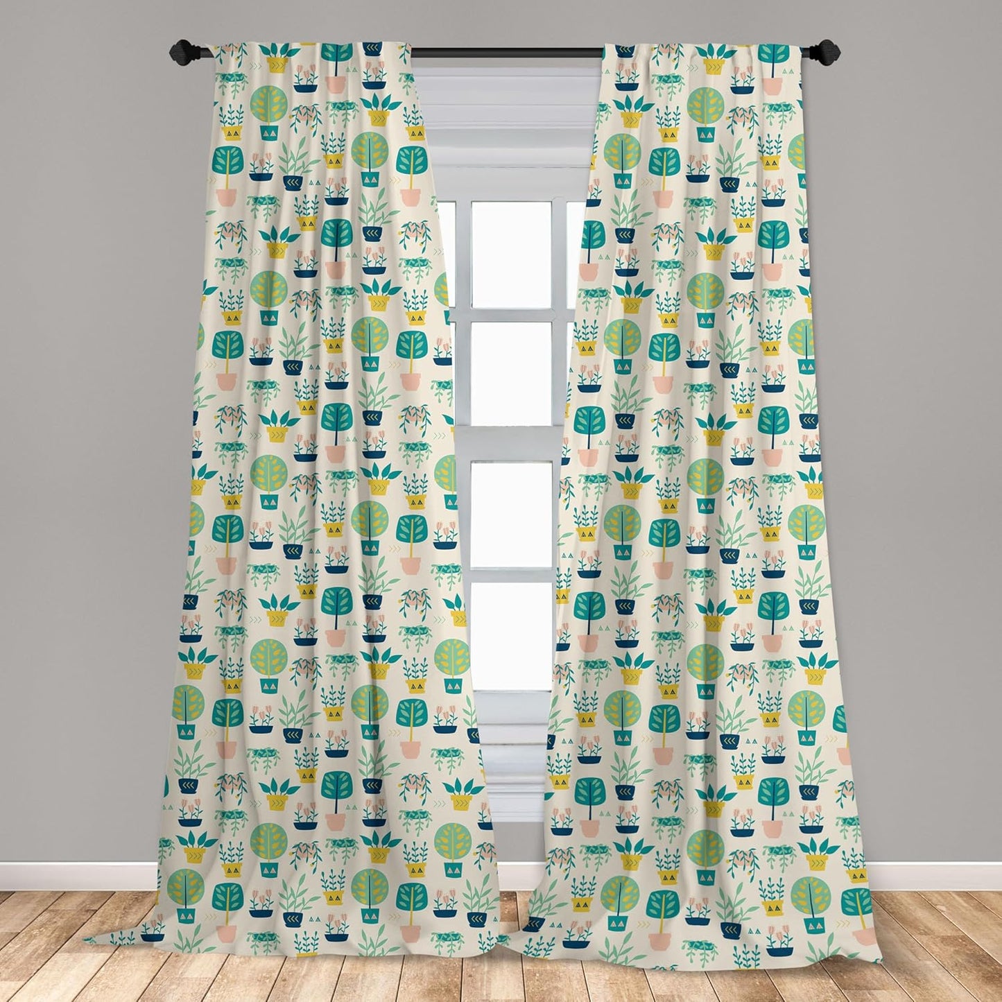Lunarable Botanical Curtains, Vintage Doodle Pattern of Home Plants, 2 Panel Set for Living Room, 28" x 84", Eggshell