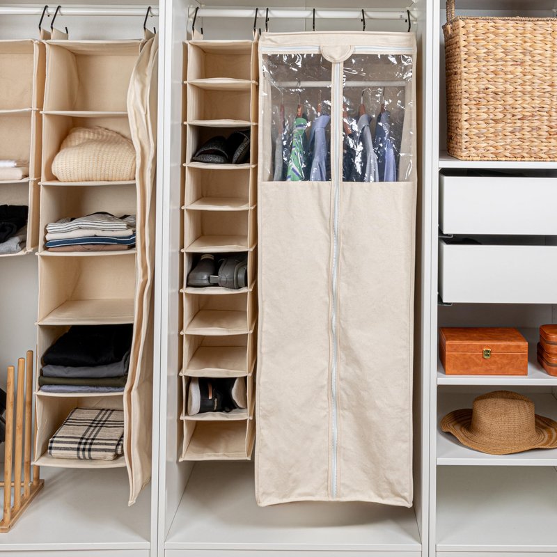 Household Essentials Cedarline 6-Shelf Hanging Closet Organizer, Heavy-Duty Cotton Canvas, Breathable, Versatile, Compact, Perfect for Rod or Wire Closets, Natural