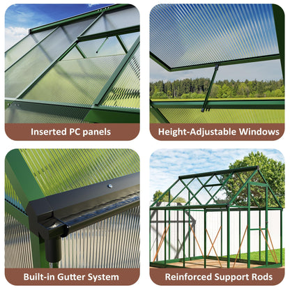 AirWire 8×12 FT Walk-in Greenhouse for Outdoors, Polycarbonate Greenhouse Kit with Roof Vent, Large Heavy Duty Green Houses for Outside Backyard Patio Garden, Green