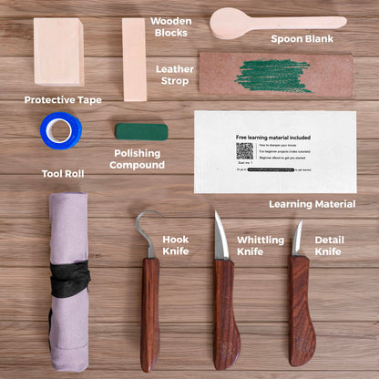 Beginner-Friendly Wood Carving Kit, 3pc Whittling Knife Set with Wood Carving Knives, Spoon Carving Knife, Basswood Blocks, & Fun Learning Videos, Wood Whittling Kit for Beginners from Schaaf Tools