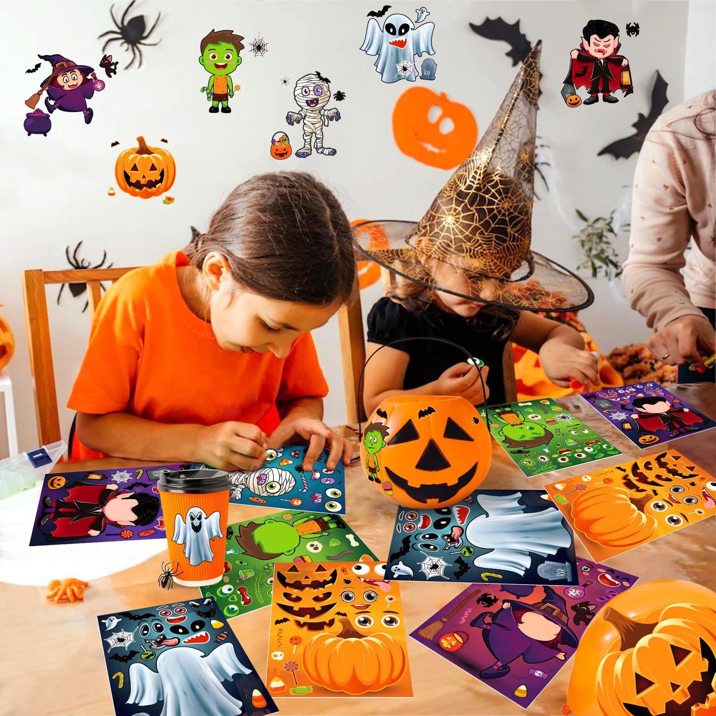 LINAYE 48 Sheets Halloween Stickers Crafts for Kids Toddlers, Make Your Own Stickers, Halloween Goodie Treat Bag Fillers Game Activities for Kids Toddlers Halloween Party Favors
