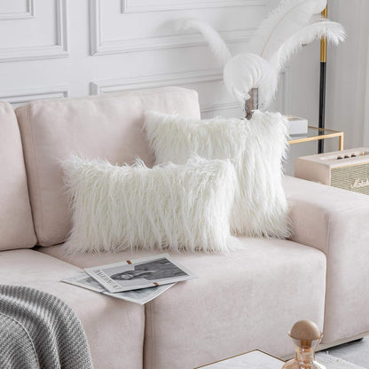 Home Brilliant 18x18 Fur Pillow Covers, Decorative Throw Pillow Covers Set of 2, Fluffy White