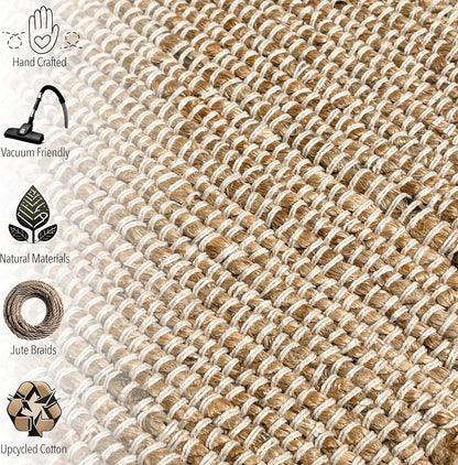 Chardin Home Jute Rugs Collection - 2x3 Feet Jute Braids Rug, Boho Rustic Natural Jute/Ivory Hand Woven Throw Rug for