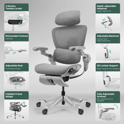 HINOMI H2 Pro Premium Ergonomic Office Chair - Comfy Home Office Desk Computer Chair with Adjustable Back Support, Swivel Wheels, Flip-up Arms, Comfortable Mesh Seat for Desk Work (Gray)