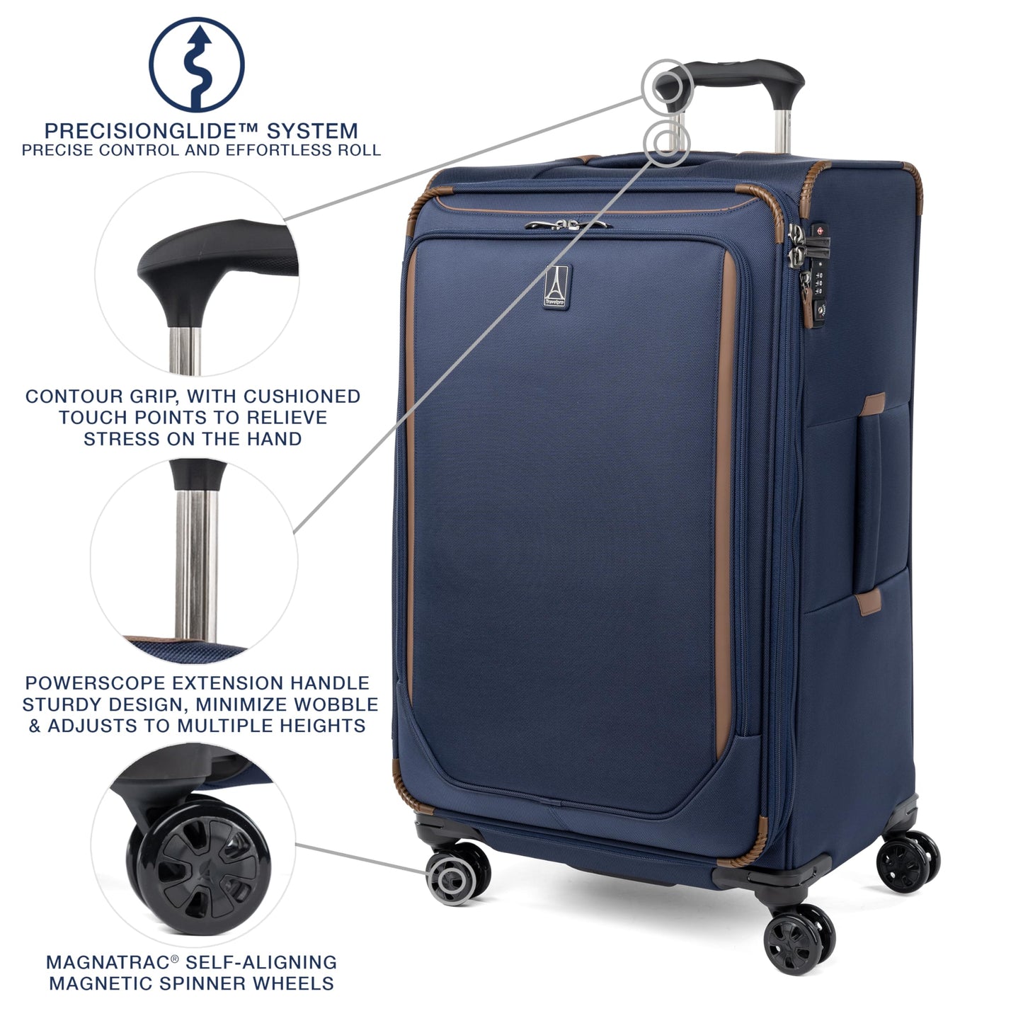 Travelpro Crew Classic Lightweight Softside Expandable Checked Luggage, 8 Wheel Spinner Suitcase, TSA Lock, Men and Women, Checked Large 29-Inch, Patriot Blue