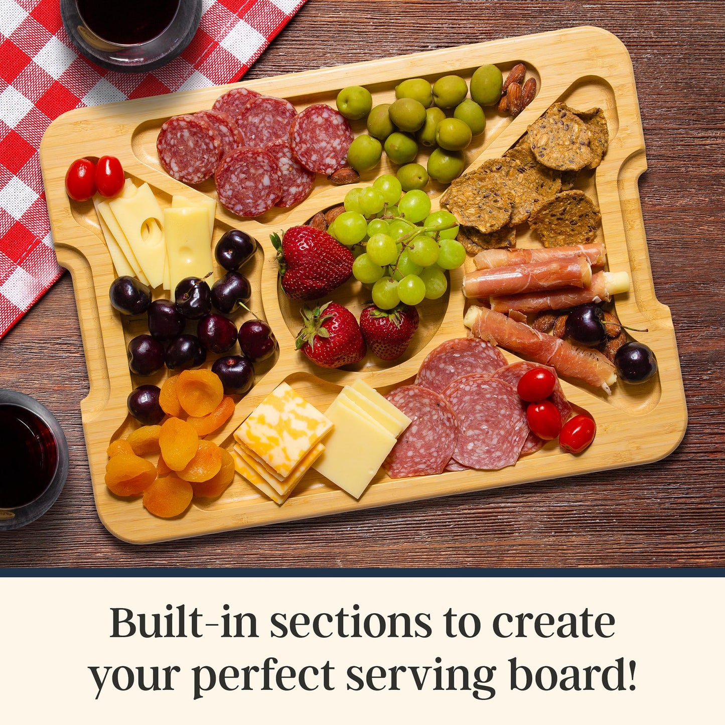 Totally Bamboo Flip, Serve & Store Charcuterie Board with Lid – Reversible Cutting Board & Serving Tray with Compartments, Juice Groove Side, Locking Travel Cover, 15.5 x 11.5 Inches