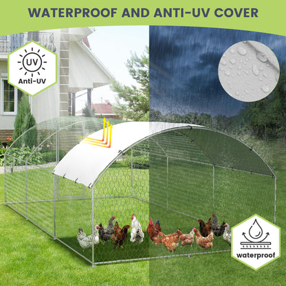 Large Metal Chicken Coop, Outdoor Chicken Runs for Yard with Cover,Large Chicken Run with Upgrade Tri-Supporting,Waterproof and UV-Resistant,Walk-in Poultry Cage for Farm Yard(9.8'l x 19.7'w x 6.6'h)