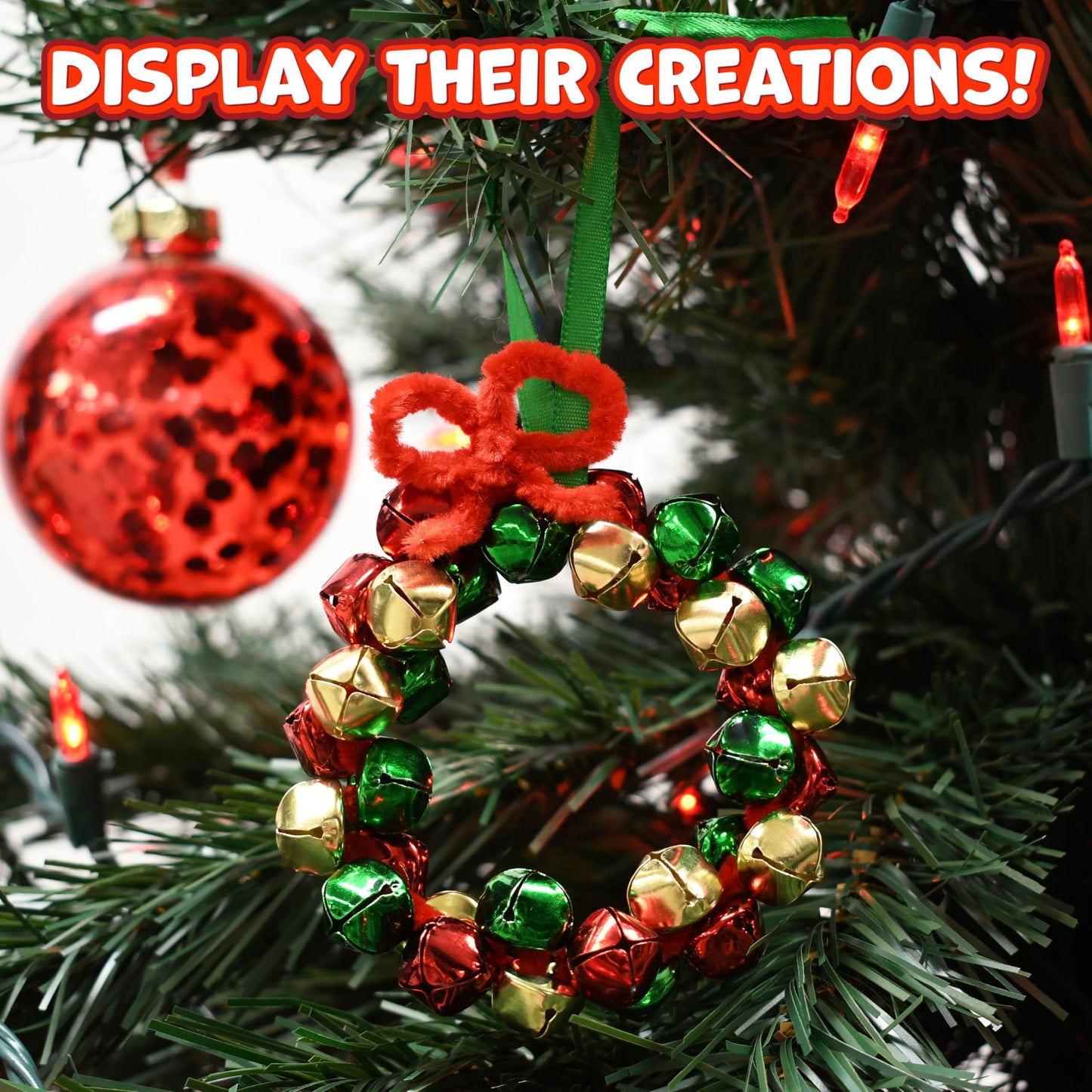 READY 2 LEARN Christmas Crafts | Create Your Own Jingle Bell Wreath Ornaments | Set of 4 | DIY Ornaments for Kids | Christmas Tree Decoration | All Materials Included