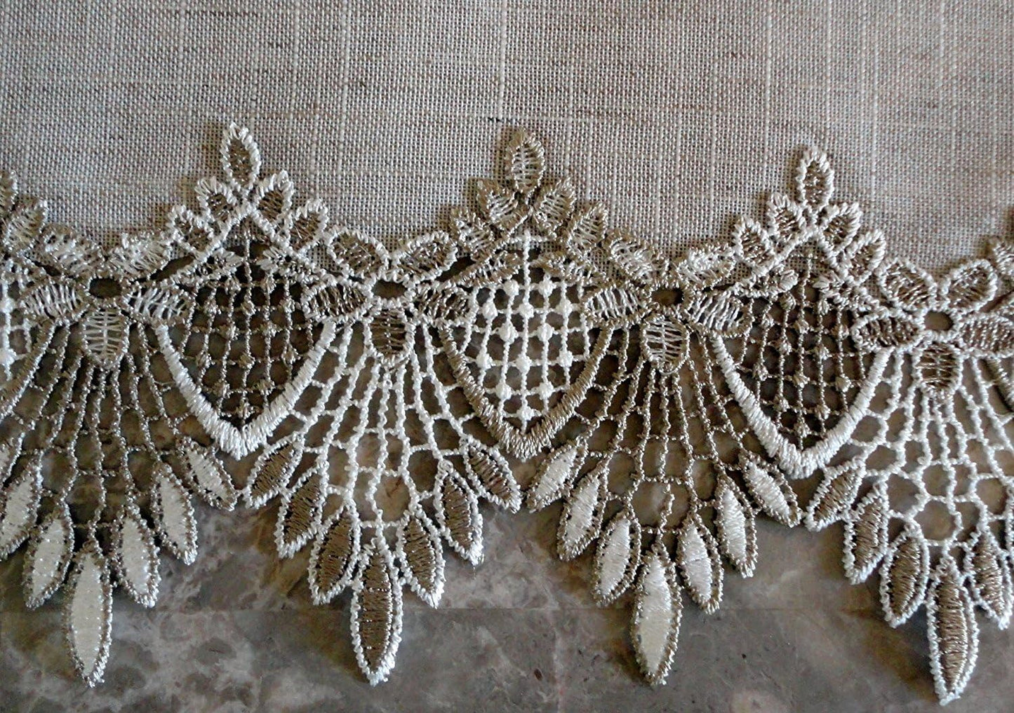 Galleria di Giovanni X-Large 33 Inch Table Topper Dresser Scarf - Neutral Earth Tones European Lace