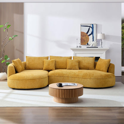 KEIKI 125" Luxury Curved Boucle Sectional Sofa with Left Chaise, Upholstered Modern Style Oversized 5-Seater Couch with Thickened Seat Cushions, Easy Assembly, for Apartment, Living Room, Yellow