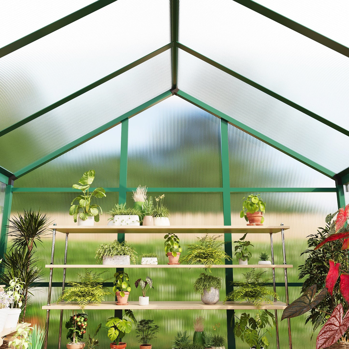 GarveeHome 6X10 FT Greenhouse for Outdoors, Large Walk-in Polycarbonate Greenhouse Kit, Aluminum Frame, Lockable Door, Roof Vent, Ground Spikes, for Garden, Patio, Backyard, Outdoor Plant Growth