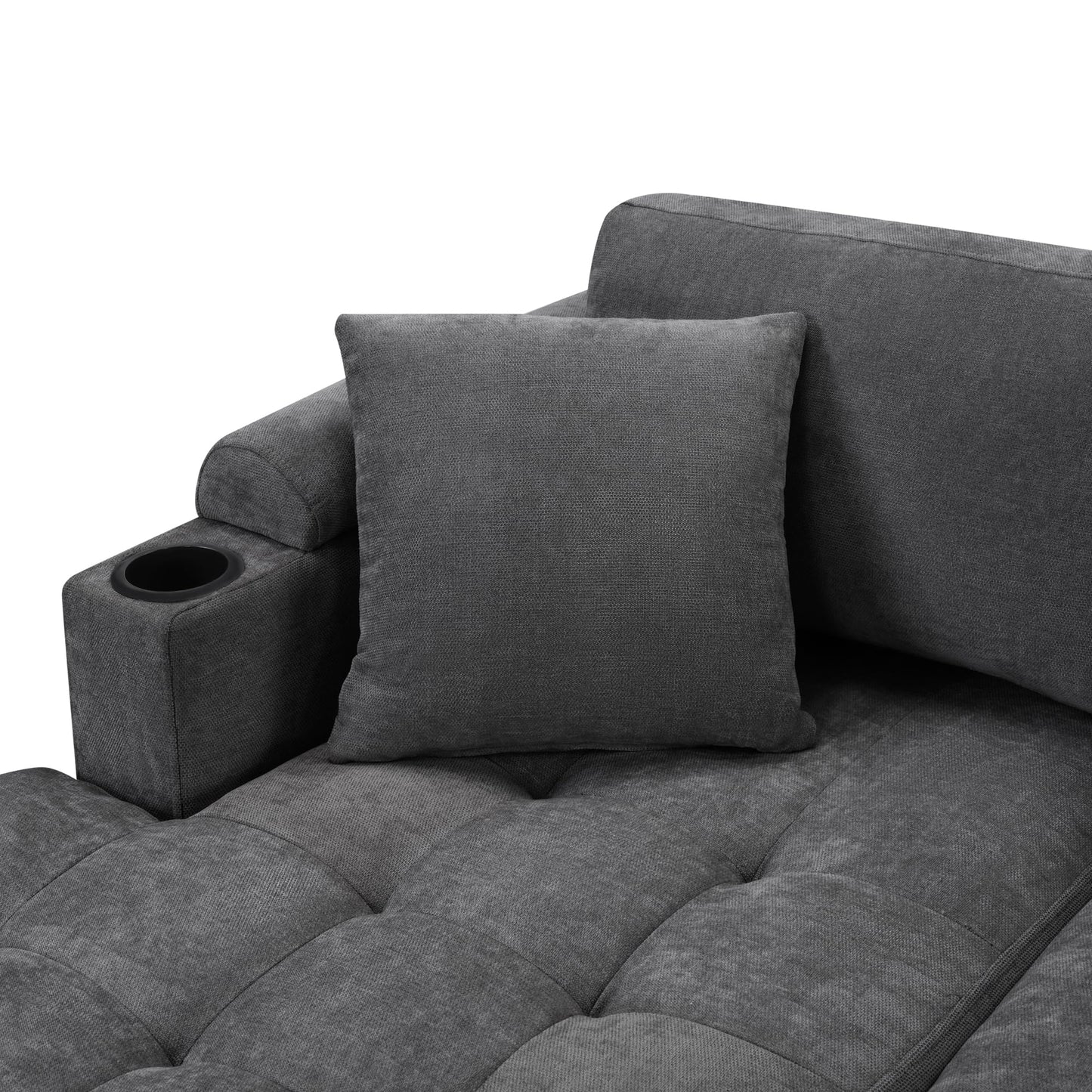 Merax 115.7" U-Shaped Chenille Sectional Sofa, 4 Seat Corner Couch Oversized with Built-in Cup Holders, 3 Pillows, Storage Space for Living Room, Grey