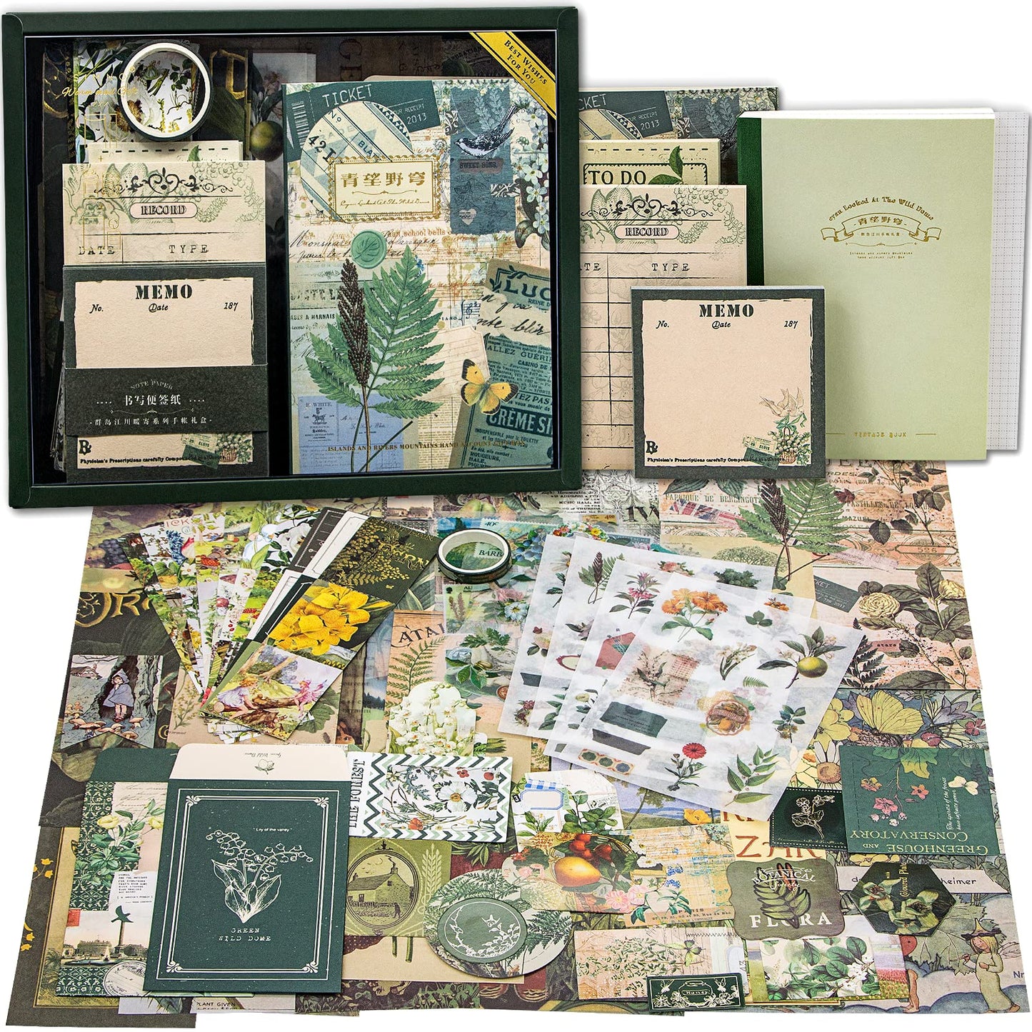 Scrapbooking Supplies Kit, Botanical Aesthetic Vintage Scrapbook Kit for Bullet Junk Journal A6 Grid Notebook Stationary Journaling Supplies Flower DIY Craft Birthday Gifts for Women Kid Teen Girl