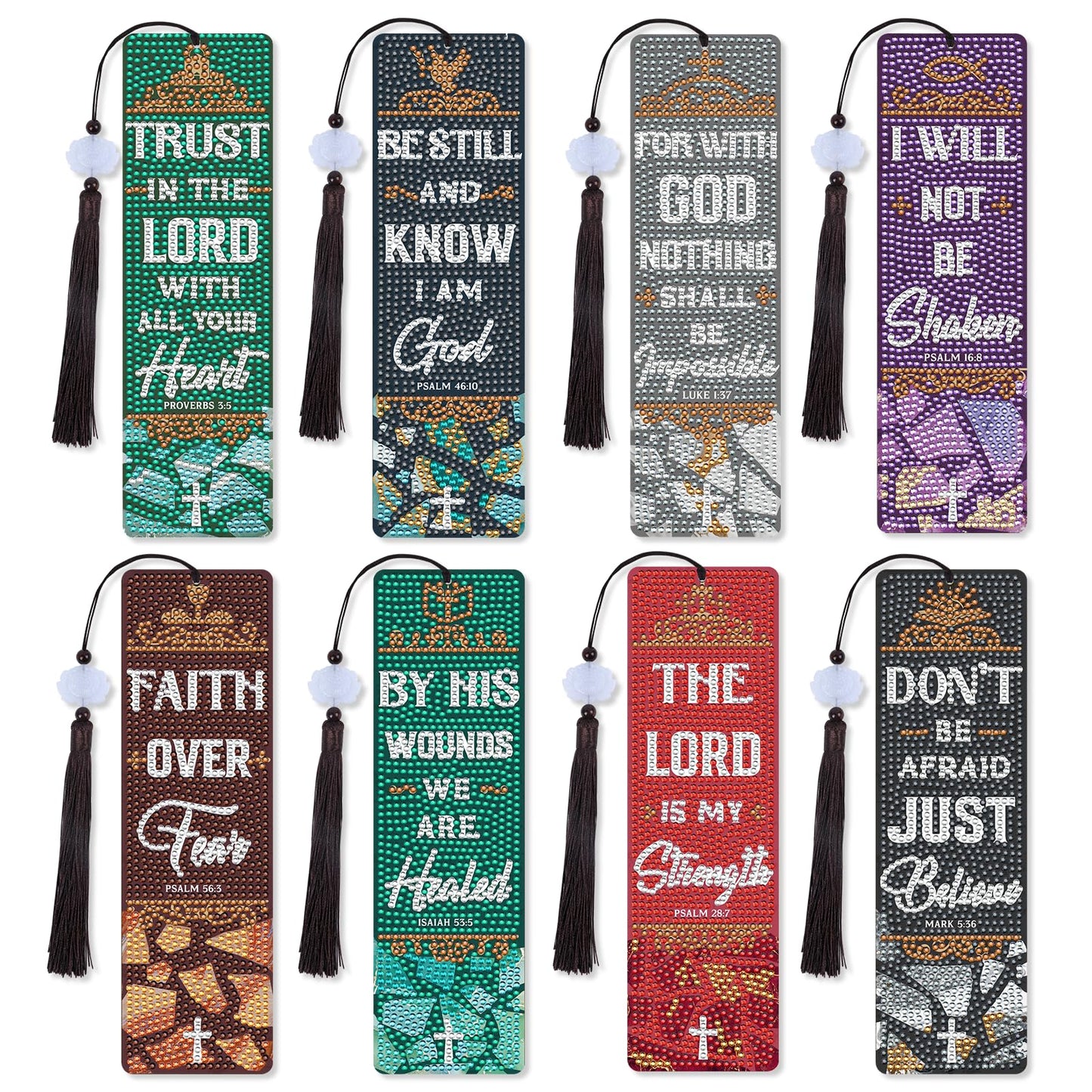 Sitsink Bible Verse Diamond Art Bookmarks - 8 Pcs Christian Book Mark Diamond Art Kits for Adult, DIY Crafts Gift Diamond Painting Bookmark Kit with Tessels