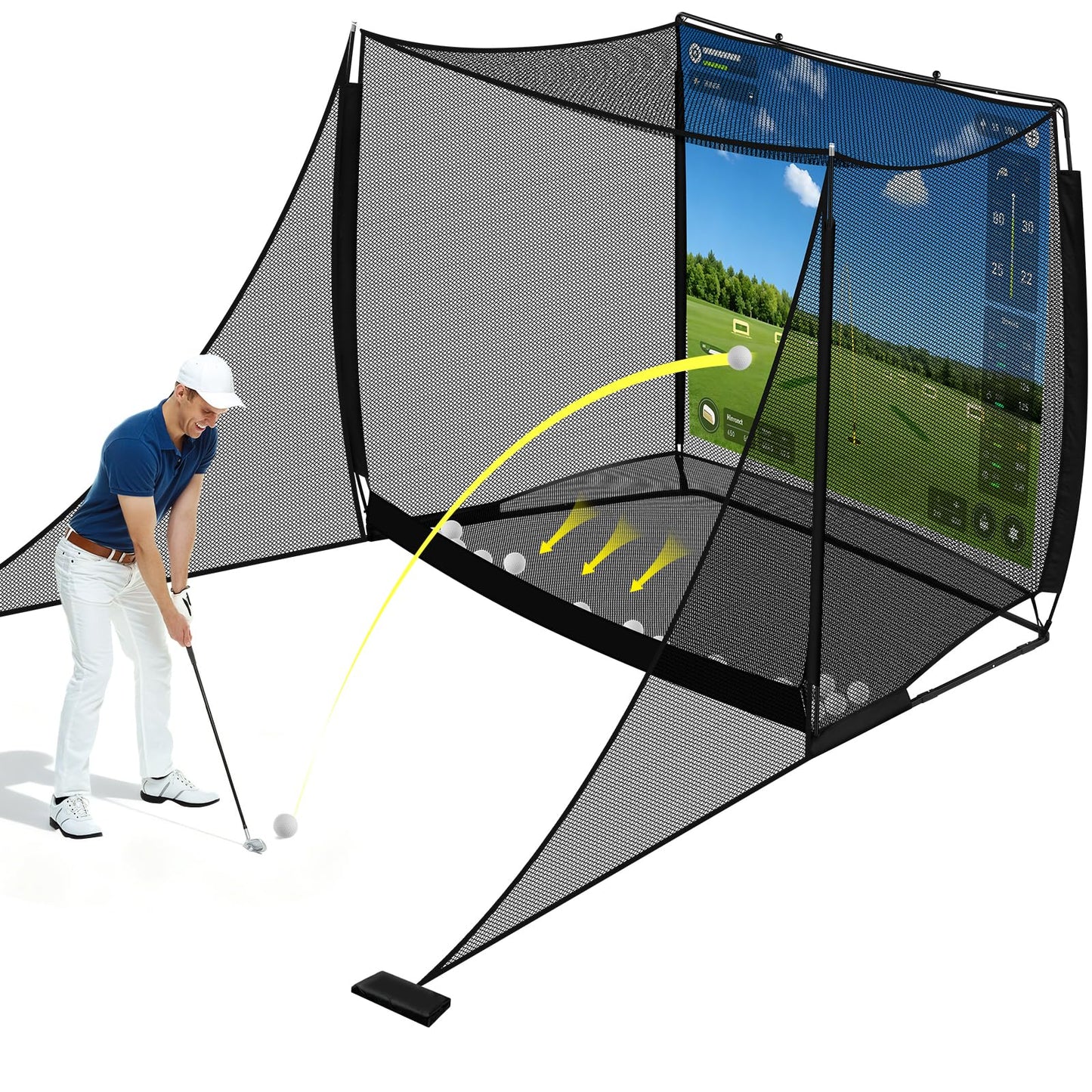 10x8FT Golf Practice Net with 2 Net Side Barriers Outdoor Indoor Golfs Hitting Net with HD Impact Screen Kit for Backyard Home Easy Set up Golf Training for Garage