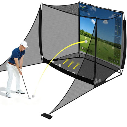 10x8FT Golf Practice Net with 2 Net Side Barriers Outdoor Indoor Golfs Hitting Net with HD Impact Screen Kit for Backyard Home Easy Set up Golf Training for Garage