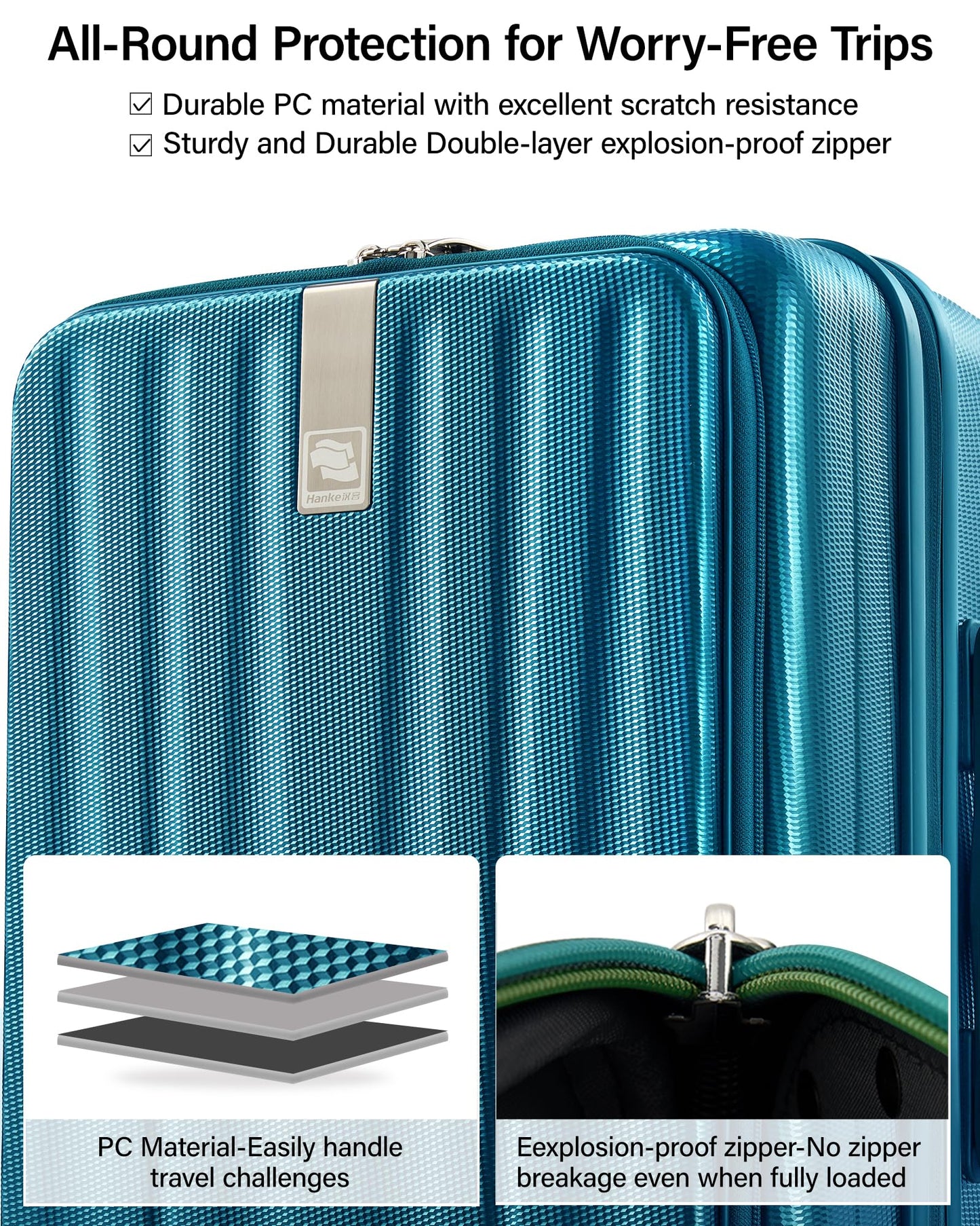 Hanke 26 Inch Expandable Luggage Top Opening Checked Bag Luggage Hard Shell Suitcases with Wheels Lightweight Travel Luggage Heavy Duty Luggage Suitcase with Lock for Woman Men-Caribbean Blue