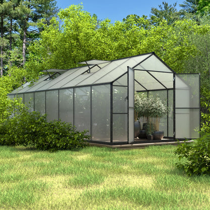 Yardenaler 8x16 FT Polycarbonate Aluminum Greenhouse Kit, Outdoor Walk-in Greenhouse, PC Green House with Adjustable Roof Vents and Lockable Door, Backyard Garden in Winter, Gray