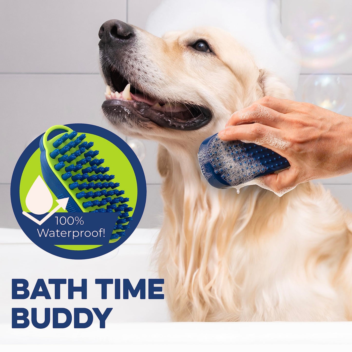 Bonza Dog Brush for Short-Haired Dogs & Cats - Navy Blue Silicone Grooming Massage Brush - Removable Hair Screen - Dog Shower & Bath Scrubber for Shedding - Silicone Cat Grooming Scrubber