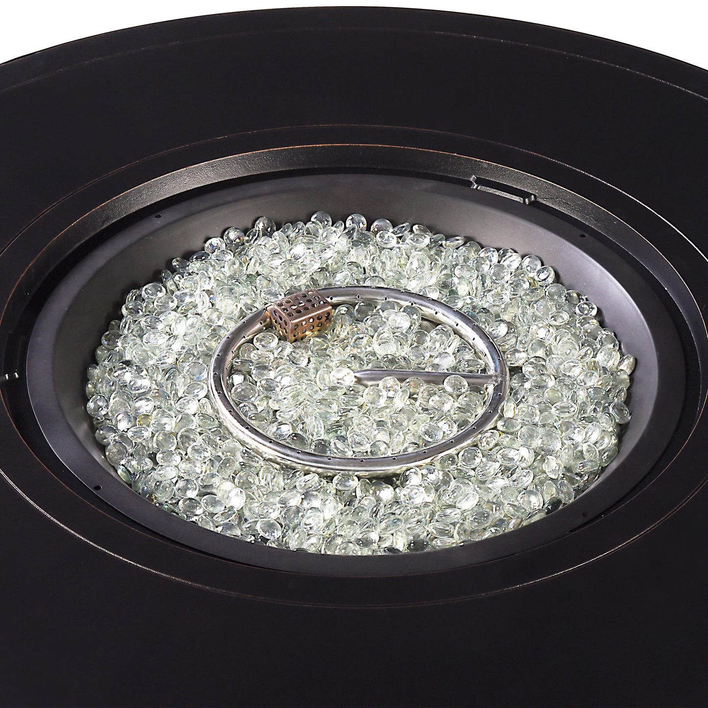 Oakland Living AZMATERA-FPT-AC Aluminum 44 in. Round Propane Beads, Lid and Fabric Cover Finish Outdoor fire Table, Antique Copper