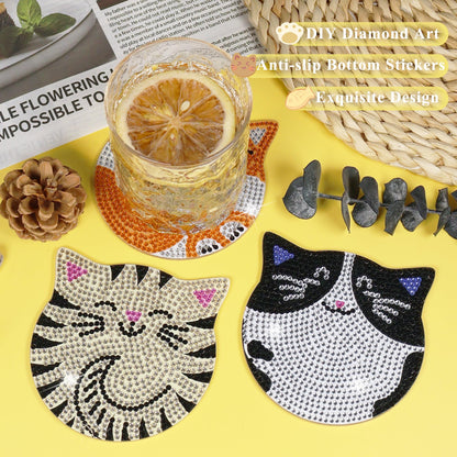 Vcekract Diamond Painting Coasters Kits, 6 Pcs Cat Diamond Art Coasters with Holder, Crafts Kits for DIY Coasters, Diamond Art Kits for Adults