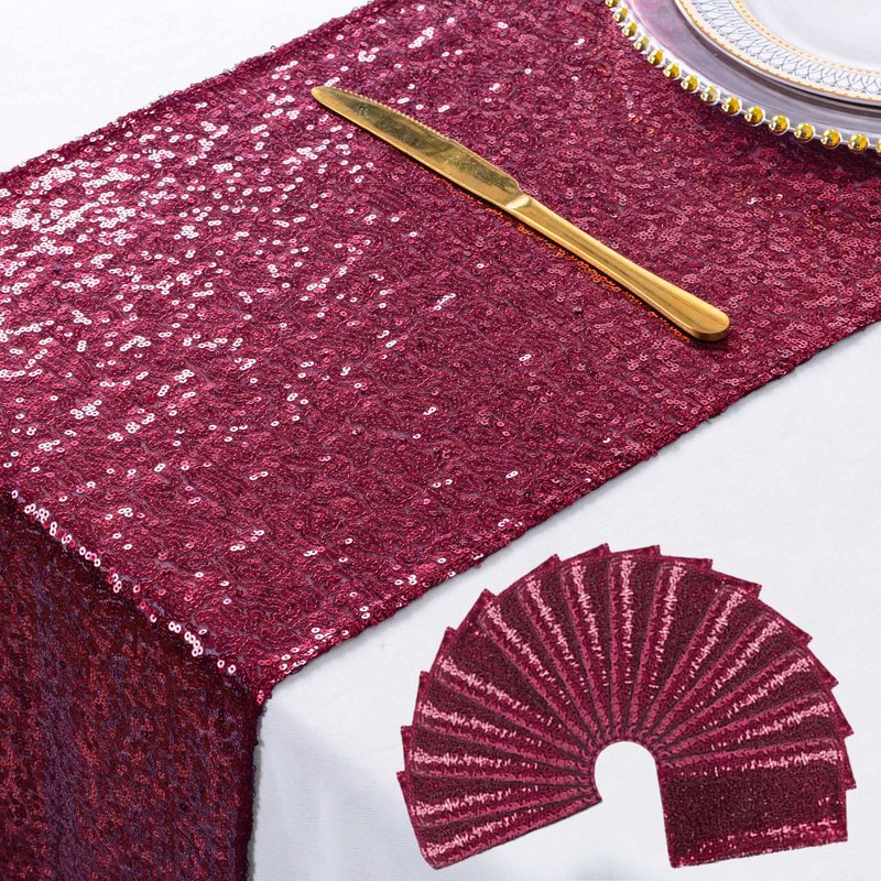 ShinyBeauty Sequin Table Runner Burgundy 12x108-Inch Wedding Table Runners Pack of 15 Wine Table Covers for Party Bridal Shower Decorations Glitter Table Runner for Baby Shower Birthday Party Table