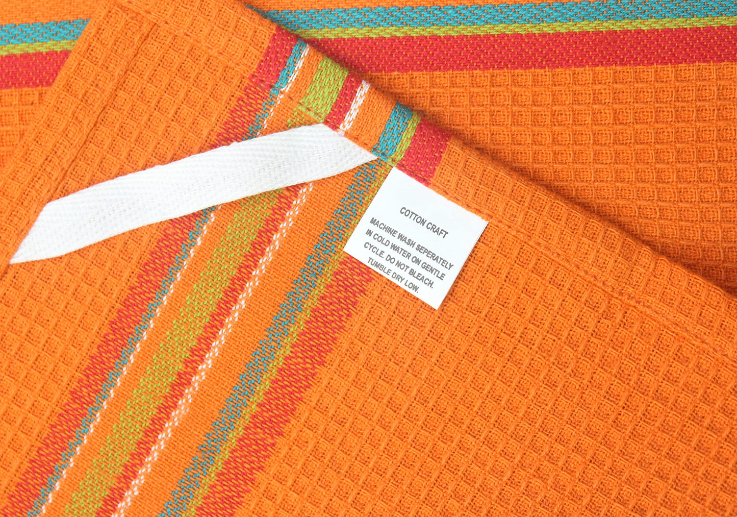 COTTON CRAFT Salsa Stripe Kitchen Towel - Set of 8 Pure Cotton Absorbent Waffle Weave Dish Towel Dish Cloth - Low Lint Reusable Drying Towels - Restaurant Bar Cleaning Kitchen Hand Towel -16x28 Multi