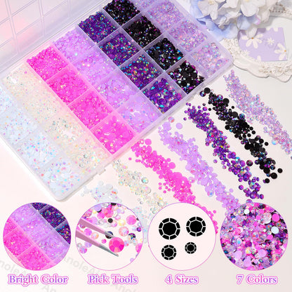 22000Pcs Pink Purple Rhinestones for Bedazzling, Jelly Resin Gem Rhinestones3-5mm, Purple Gems Bedazzling Kit for Crafting, Flatback Color Gems for Nails Face Makeup Tumblers