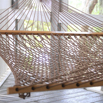 Original Pawleys Island Deluxe Antique Brown DuraCord Rope Hammock – 13 ft. x 65 in, 2-Person, 450 lb Capacity, Oak Spreader Bar, Zinc-Plated Hardware, Handcrafted in the USA