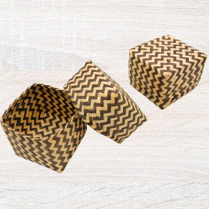 Sticky Rice Basket, Bamboo Rice Container, Kratip Zig Zig Woven 3.5 Inches Steamed Sticky Rice Bowl, Thailand Handmade Serving Basket, Original Bamboo Color, Thai Laos Kratib (Zig Zack Pack of 2)