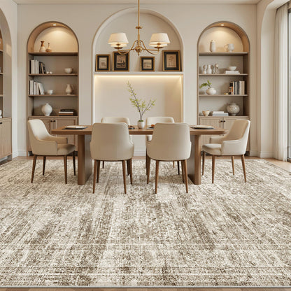 Soalmost 12x15 Washable Area Rug Brown Neutral Abstract Living Room Large Carpet Non Slip Bedroom Indoor Office Dining Room Low Pile Thin Rug
