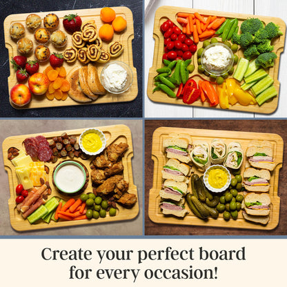 Totally Bamboo Flip, Serve & Store Charcuterie Board with Lid – Reversible Cutting Board & Serving Tray with Compartments, Juice Groove Side, Locking Travel Cover, 15.5 x 11.5 Inches