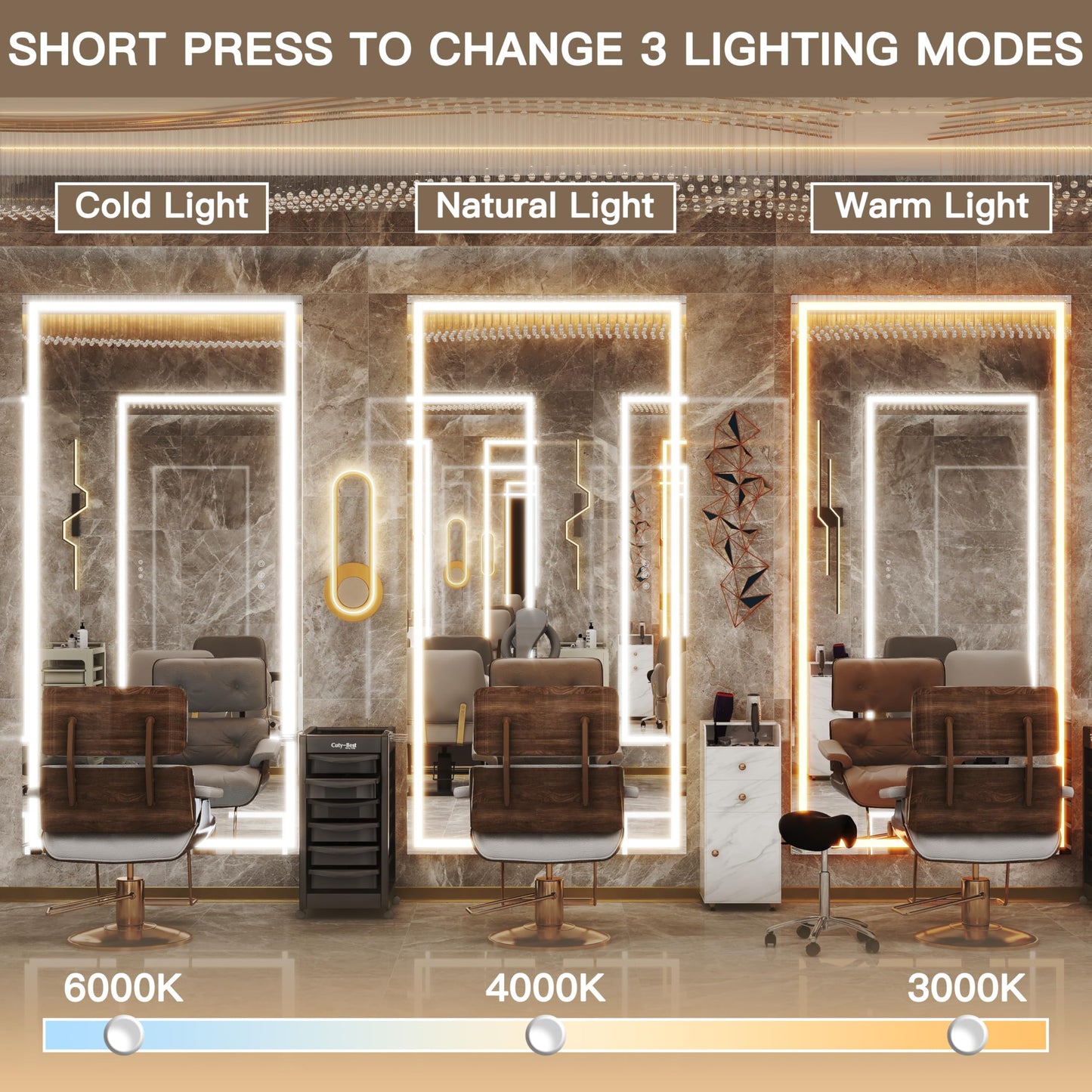 FENNIO Full Length Mirror with Lights, 70" x 32" LED Full Body Mirror, Free Standing Lighted Floor Mirror, Wall Mounted Hanging Mirror with Lights for Bedroom, Salon, Tempered Glass（White）