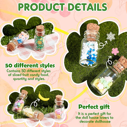 Sumind Cute Miniature House Food Jar Resin Bottle 1:12 Mini Fruit Simulation Scene Candy Snack Model Party House Kitchen Decoration for Houses(Candy,50 Pcs)