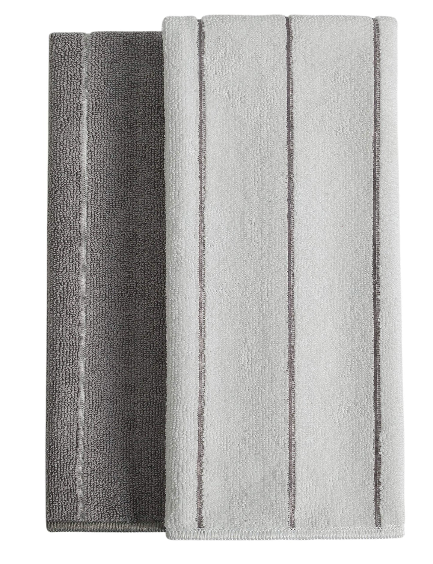 Microfiber Kitchen Towels - Super Absorbent, Soft and Solid Color Dish Towels, 8 Pack (Stripe Designed Grey and White Colors), 26 x 18 Inch