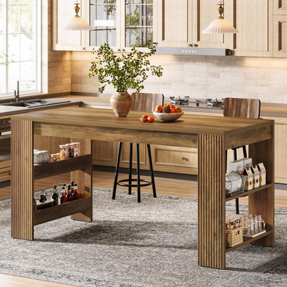 Tribesigns 63-Inch Bar Table, Farmhouse Counter Height Pub Table with Storage Shelves, High Top Bar Unit for Kitchen, Dining Room, Bistro, Rustic Brown