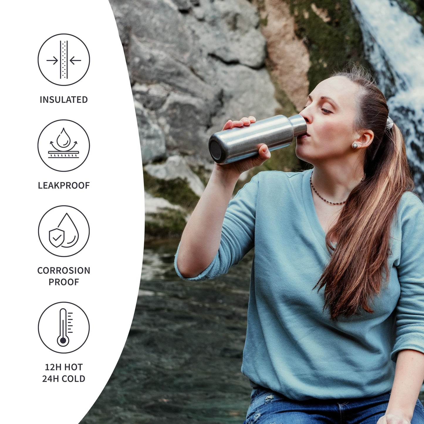 Bambaw 24 oz Metal Water Bottle, Insulated Stainless Steel Water Bottle, Great for Travel, Wide Mouth for Easy Cleaning, Reusable & Durable, Rust-Resistant & Sturdy (Natural Steal)