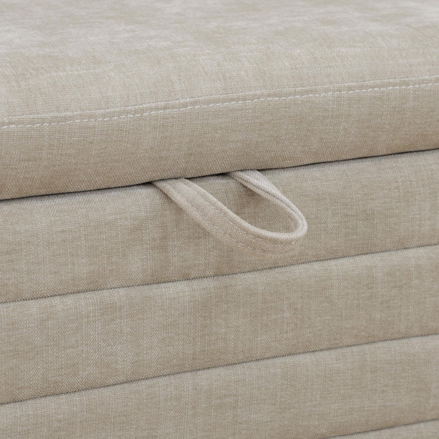 UOCFYK Storage Ottoman Bench 44 Inch Sackcloth Fabric Upholstered Storage Bench for Bedroom End of Bed Large Oval Storage Ottoman for Living Room Entryway, Aesthetic (Light Tan)