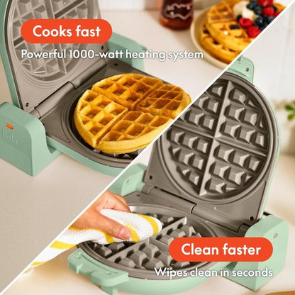 Bella Flip-N-Store Waffle Maker - EverGood™ Ceramic Nonstick Coating, 1000 Watt, 7” Wide, Seaglass