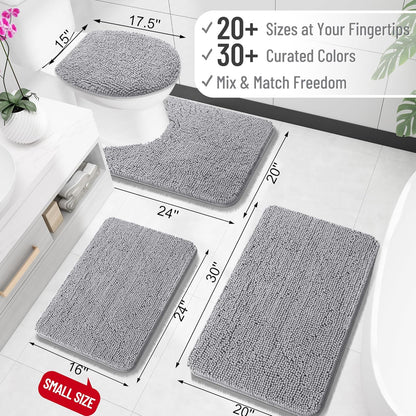 OLANLY Bathroom Runner Rugs - Extra Soft Chenille Bath Mats | 70x24, Quick Dry & Machine Washable, Grey