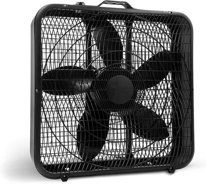 Comfort Zone 20 Inch Box Fan - 3 Speed Full-Force Air Circulation with Carry Handle, Ideal for Home