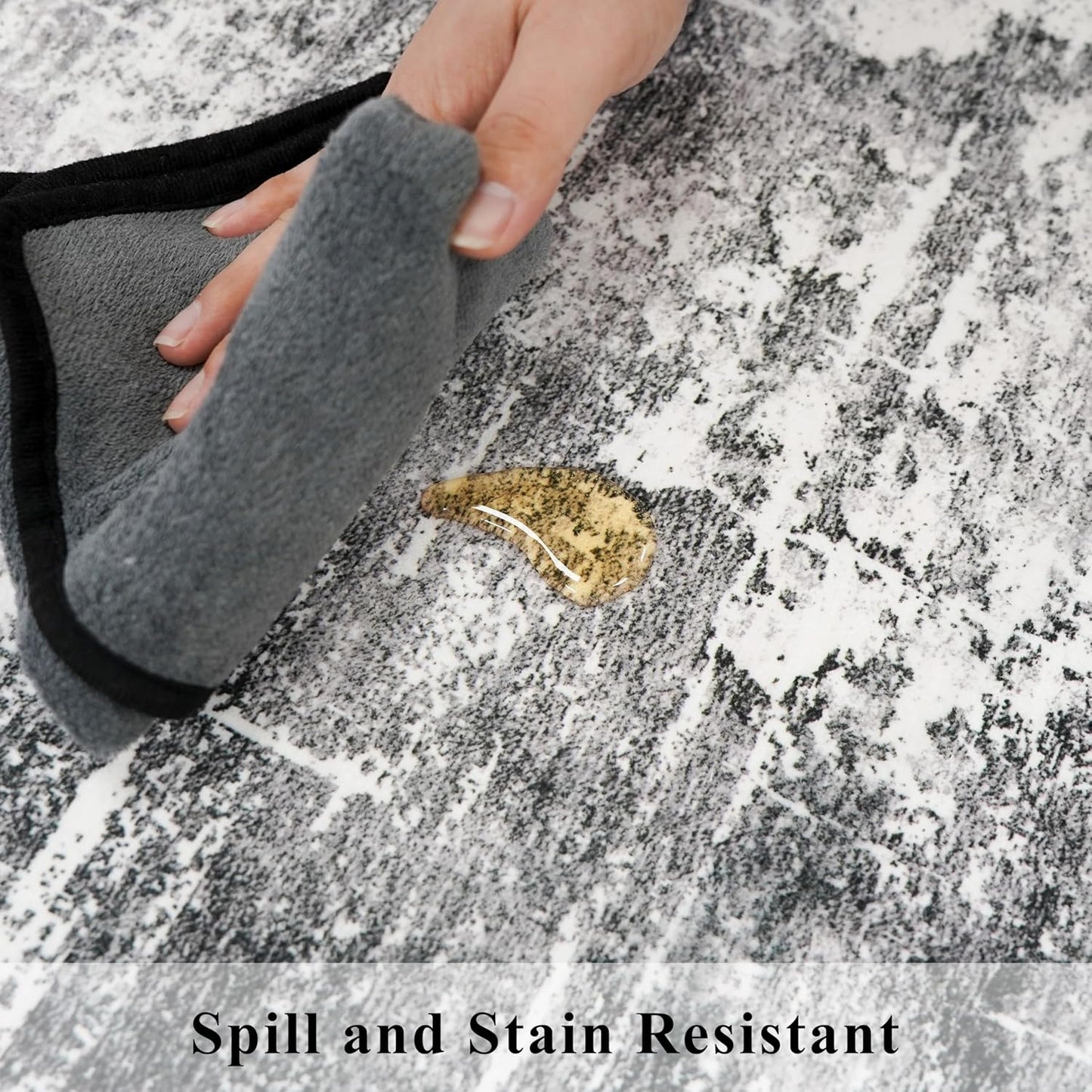 Skiennix Washable Area Rug - Abstract Water-Resistant Non-Slip Doormat | 2x3 ft, Black/Grey for High-Traffic Areas
